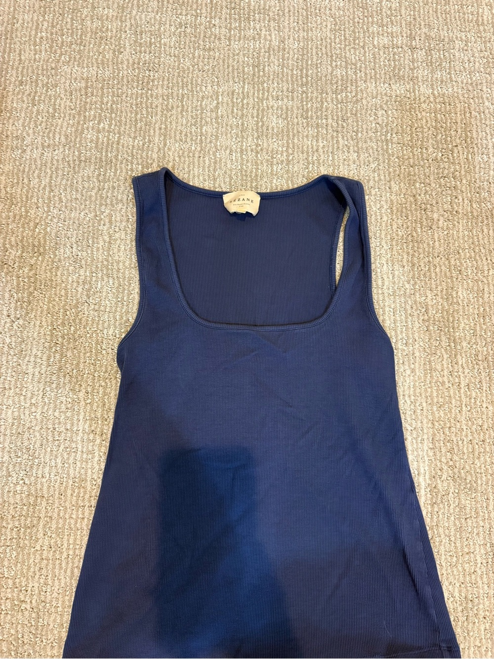 Sezane Blue Ribbed Scoop Tank